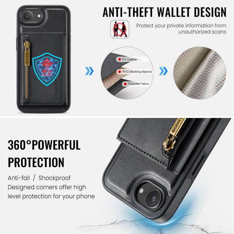 DG.MING M5 Series Zip RFID Multi Card Detachable Leather Phone Case