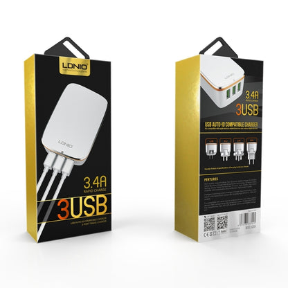 LDNIO A3304 17W 3 USB Interfaces Travel Charger Mobile Phone Charger,, US Plug, EU Plug, UK Plug�...