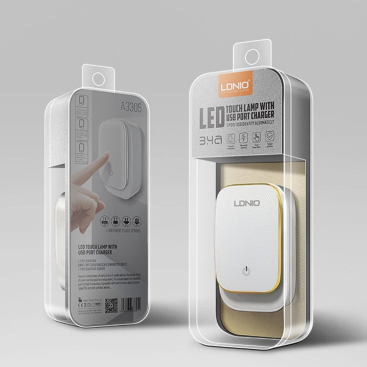 LDNIO A3305 3.4A 3 USB Interfaces Travel Charger Mobile Phone Charger, Support Touch LED Night Li...