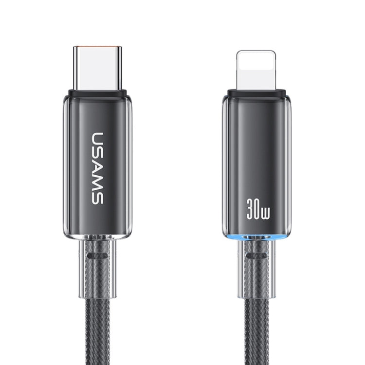 USAMS Type-C To 8 Pin Aluminum Alloy Clear LED 30W PD Fast Charge Data Cable, Length:1.2m��������...