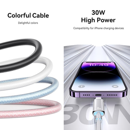 USAMS Type-C To 8 Pin Aluminum Alloy Clear LED 30W PD Fast Charge Data Cable, Length:1.2m��������...
