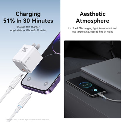 USAMS Type-C To 8 Pin Aluminum Alloy Clear LED 30W PD Fast Charge Data Cable, Length:1.2m��������...