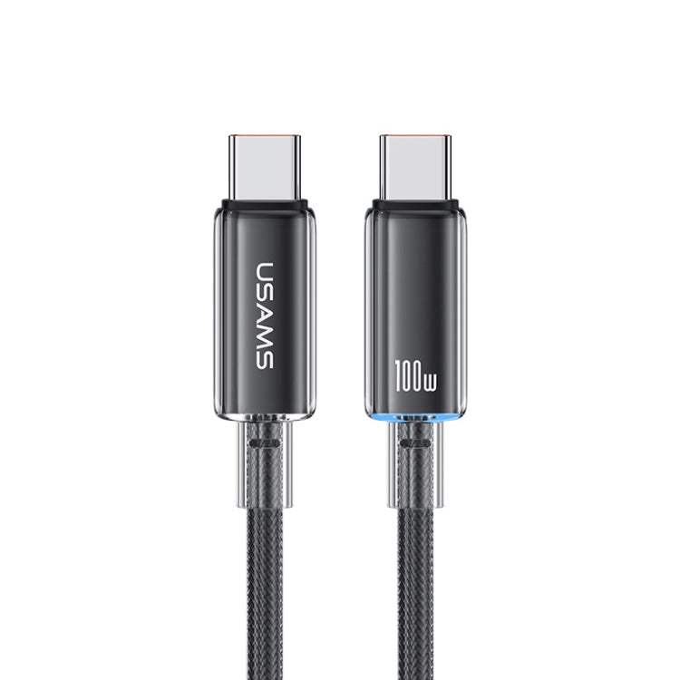 USAMS Type-C To Type-C Aluminum Alloy Clear LED 100W Fast Charge Data Cable, Length:1.2m���������...