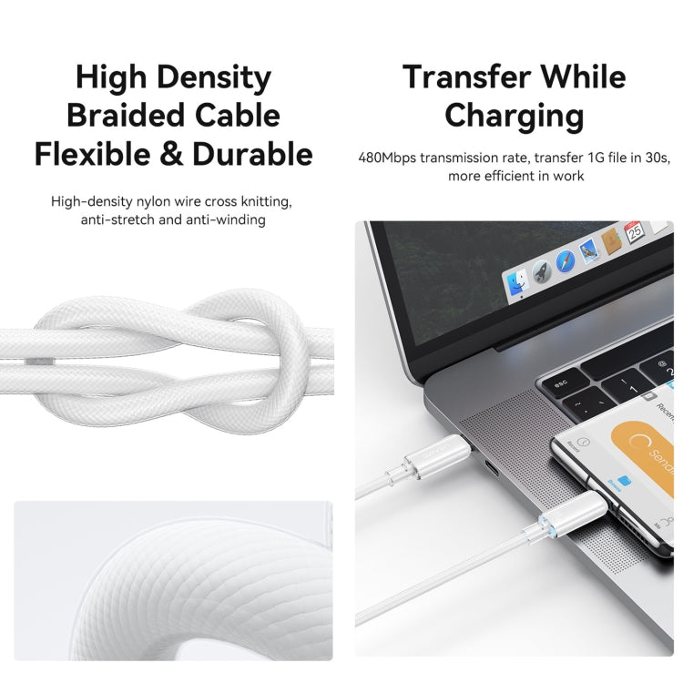 USAMS Type-C To Type-C Aluminum Alloy Clear LED 100W Fast Charge Data Cable, Length:1.2m���������...