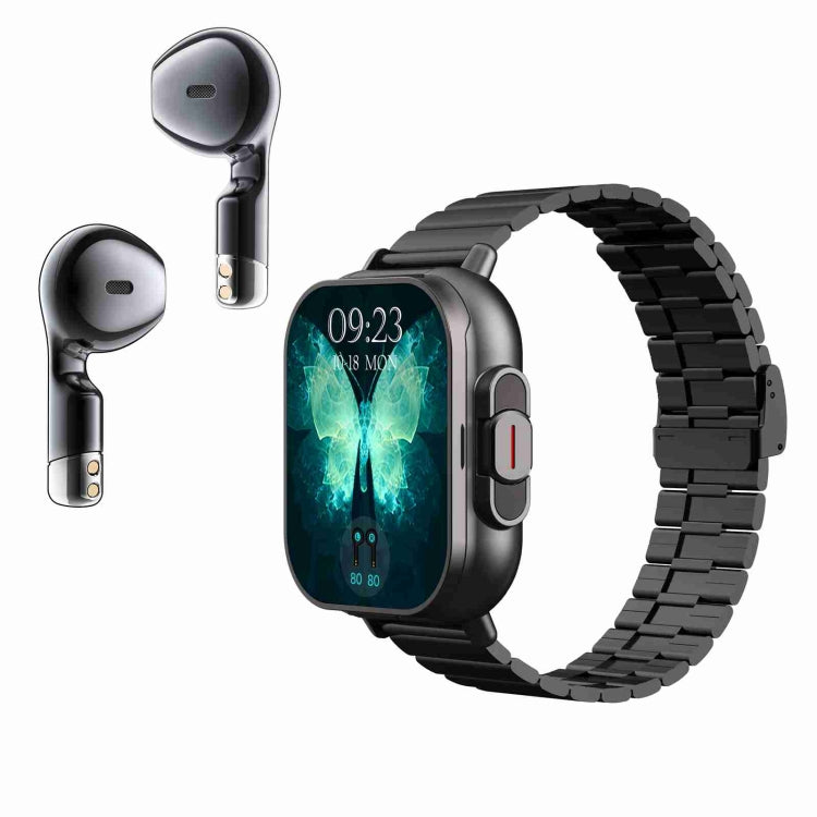 D8 2.01 inch 2 in 1 Bluetooth Earphone Steel Band Smart Watch, Support Health Monitoring / NFC���...