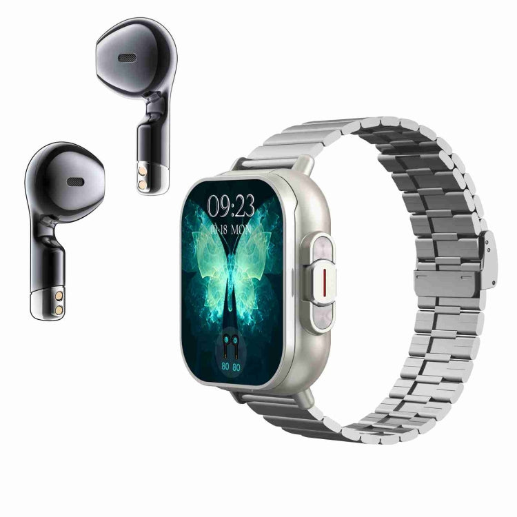 D8 2.01 inch 2 in 1 Bluetooth Earphone Steel Band Smart Watch, Support Health Monitoring / NFC���...