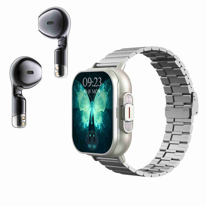 D8 2.01 inch 2 in 1 Bluetooth Earphone Steel Band Smart Watch, Support Health Monitoring / NFC���...