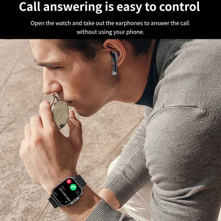 D8 2.01 inch 2 in 1 Bluetooth Earphone Steel Band Smart Watch, Support Health Monitoring / NFC���...