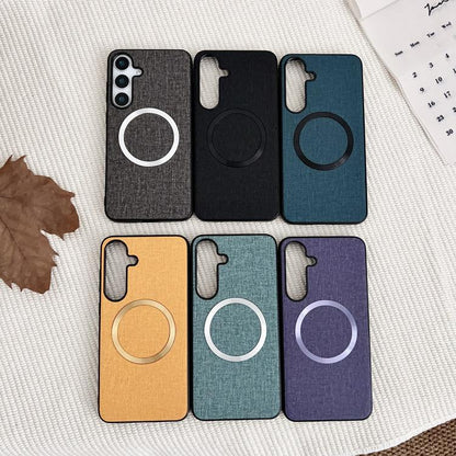 Magsafe Magnetic Ring Cloth Texture Phone Case, For Samsung Galaxy S25 5G������������������������...