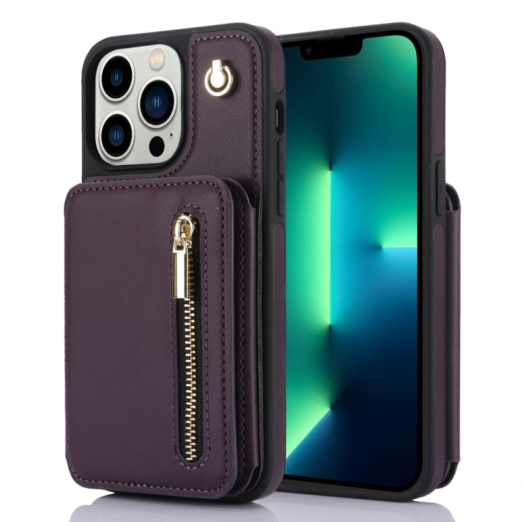 YM006 Skin Feel Zipper Card Bag Phone Case with Dual Lanyard, For iPhone 13 Pro Max��������������...