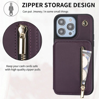 YM006 Skin Feel Zipper Card Bag Phone Case with Dual Lanyard, For iPhone 13 Pro Max��������������...