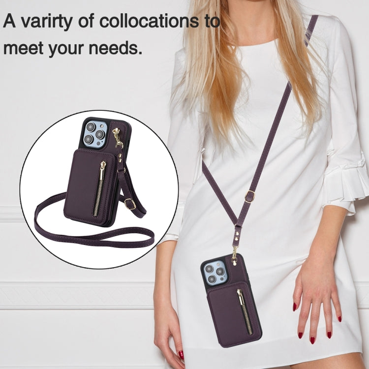 YM006 Skin Feel Zipper Card Bag Phone Case with Dual Lanyard, For iPhone 13 Pro Max��������������...
