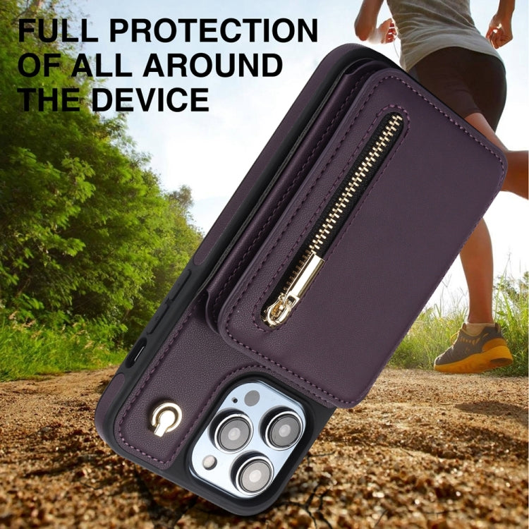 YM006 Skin Feel Zipper Card Bag Phone Case with Dual Lanyard, For iPhone 13 Pro Max��������������...