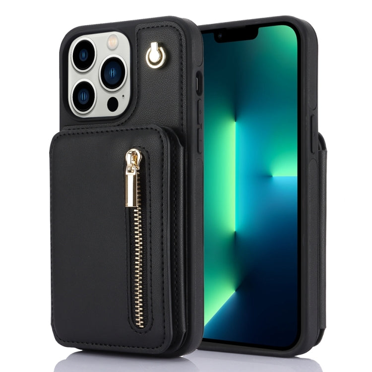 YM006 Skin Feel Zipper Card Bag Phone Case with Dual Lanyard, For iPhone 13 Pro Max��������������...