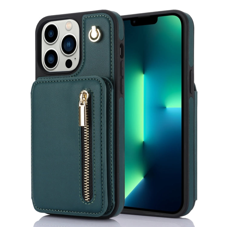YM006 Skin Feel Zipper Card Bag Phone Case with Dual Lanyard, For iPhone 13 Pro Max��������������...