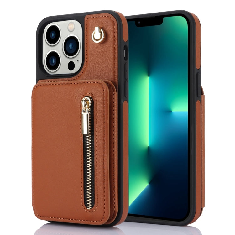 YM006 Skin Feel Zipper Card Bag Phone Case with Dual Lanyard, For iPhone 13 Pro Max��������������...