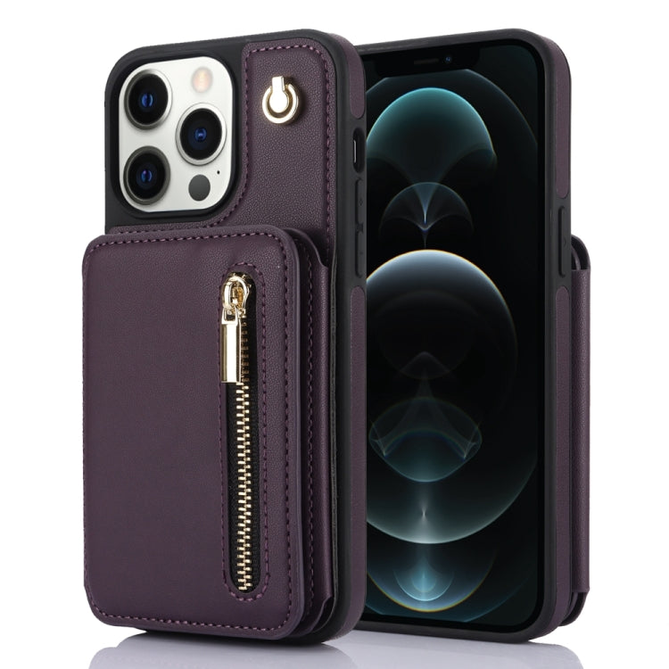 YM006 Skin Feel Zipper Card Bag Phone Case with Dual Lanyard, For iPhone 13 Pro Max��������������...