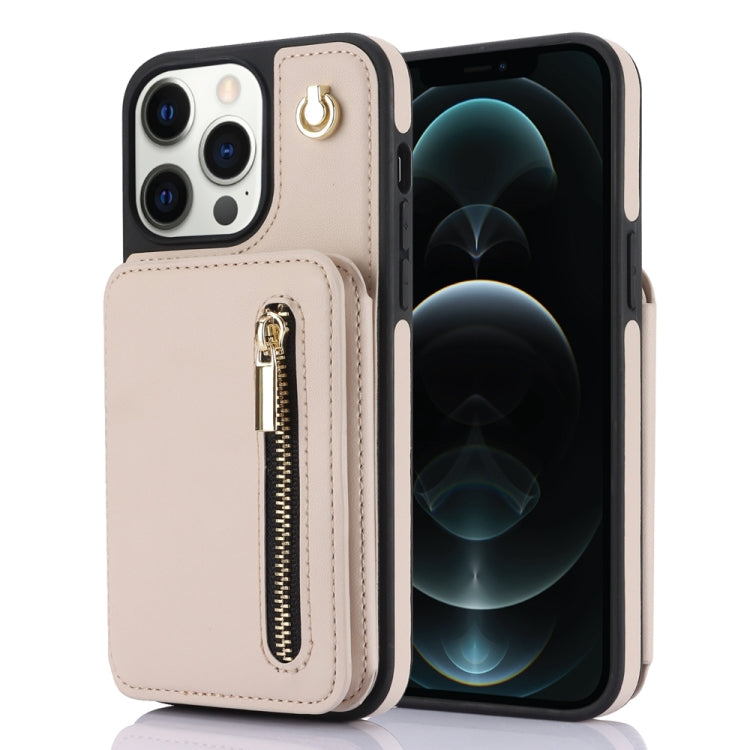 YM006 Skin Feel Zipper Card Bag Phone Case with Dual Lanyard, For iPhone 13 Pro Max��������������...