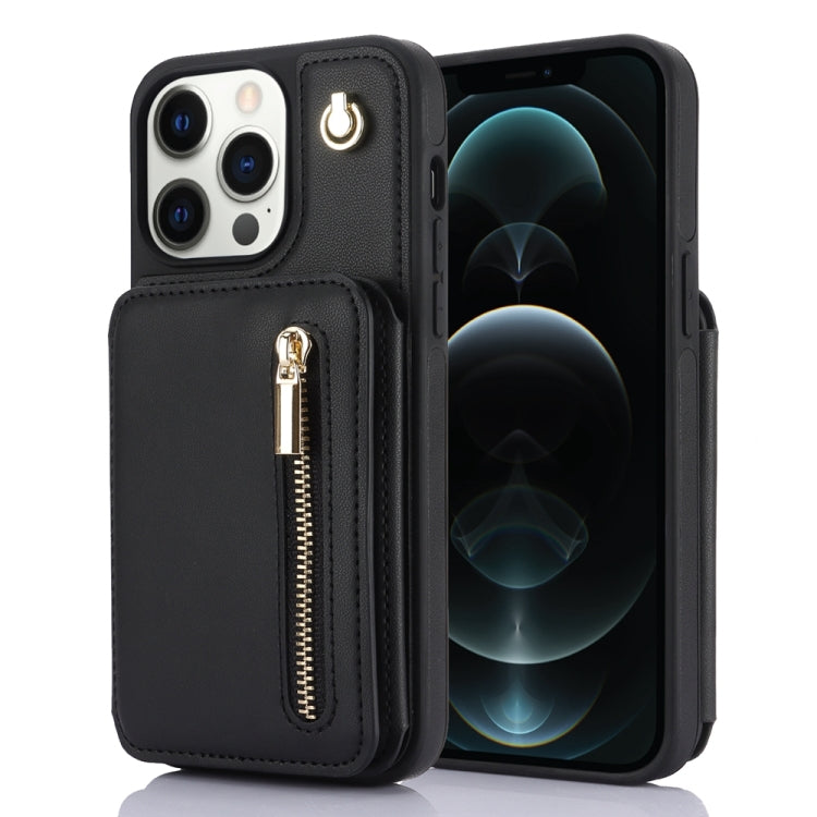 YM006 Skin Feel Zipper Card Bag Phone Case with Dual Lanyard, For iPhone 13 Pro Max��������������...