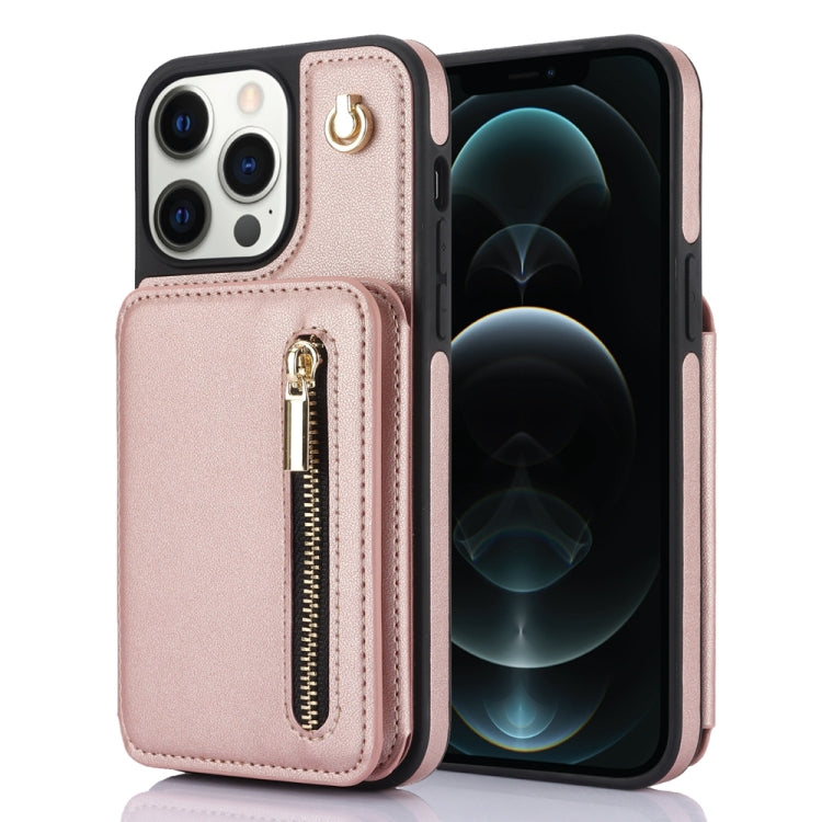 YM006 Skin Feel Zipper Card Bag Phone Case with Dual Lanyard, For iPhone 13 Pro Max��������������...
