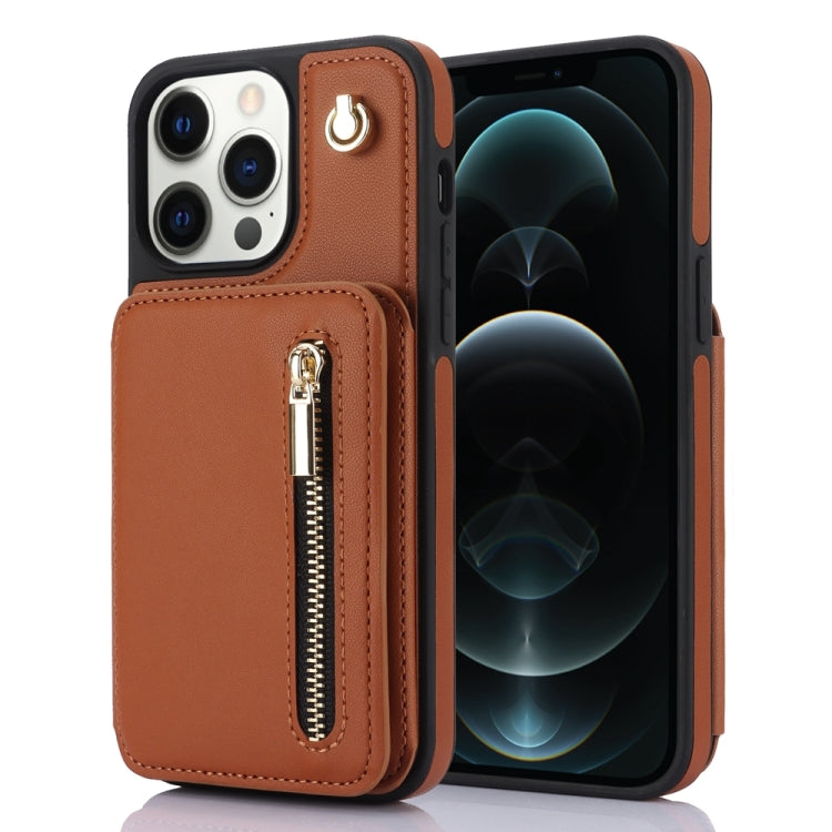 YM006 Skin Feel Zipper Card Bag Phone Case with Dual Lanyard, For iPhone 13 Pro Max��������������...