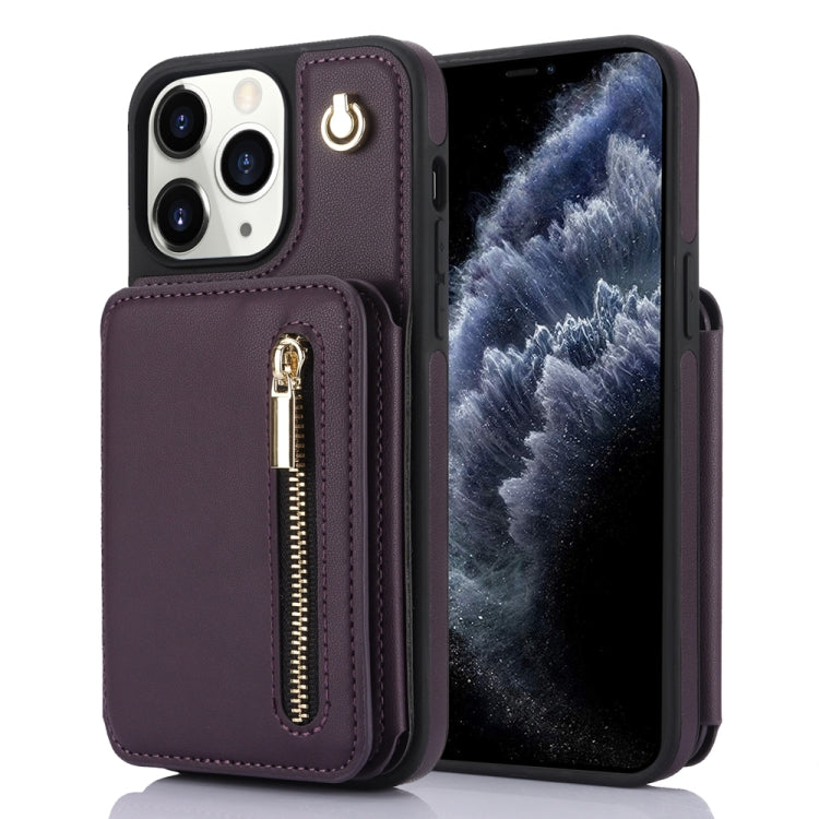 YM006 Skin Feel Zipper Card Bag Phone Case with Dual Lanyard, For iPhone 13 Pro Max��������������...