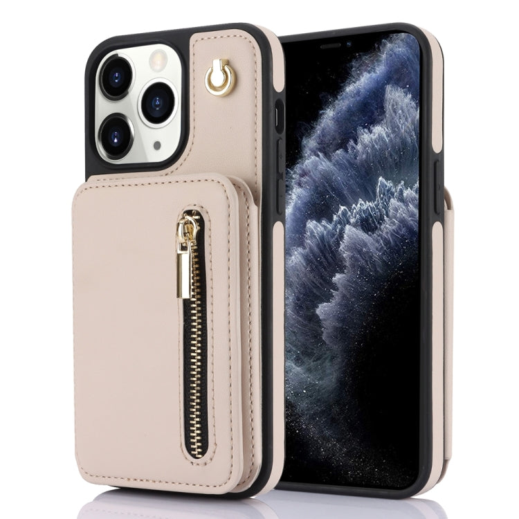 YM006 Skin Feel Zipper Card Bag Phone Case with Dual Lanyard, For iPhone 13 Pro Max��������������...