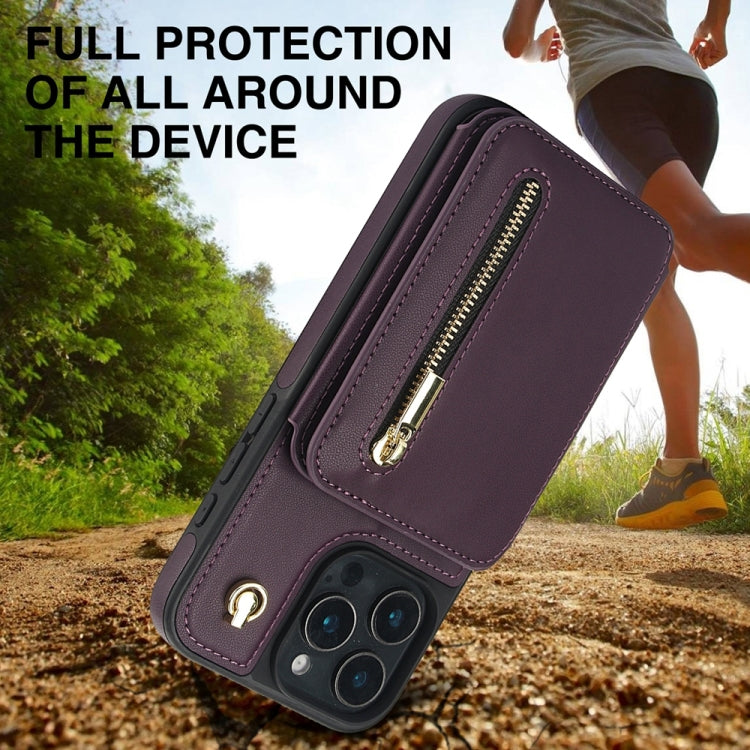 YM006 Skin Feel Zipper Card Bag Phone Case with Dual Lanyard, For iPhone 16 Pro Max��������������...