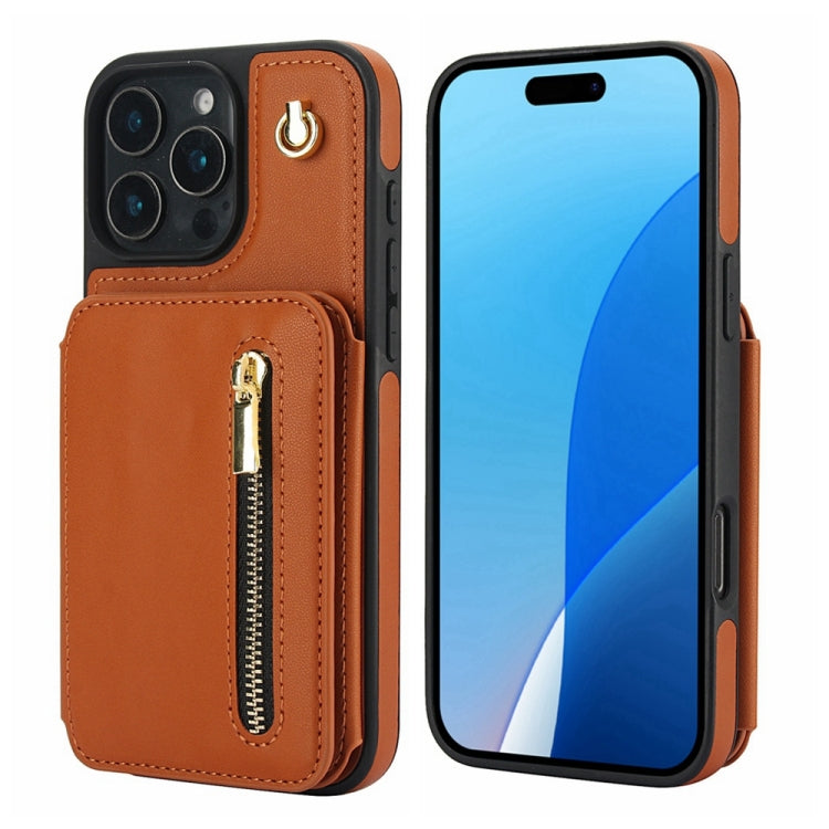 YM006 Skin Feel Zipper Card Bag Phone Case with Dual Lanyard, For iPhone 16 Pro Max��������������...