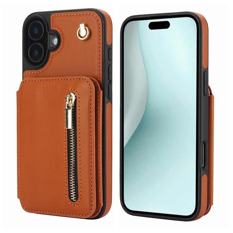 YM006 Skin Feel Zipper Card Bag Phone Case with Dual Lanyard, For iPhone 16 Pro Max��������������...