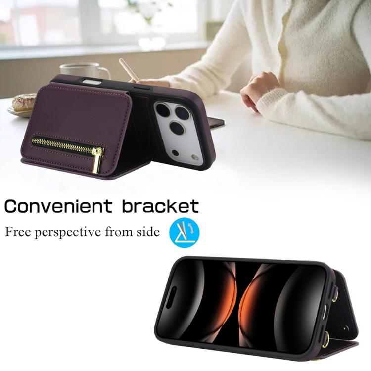 YM006 Skin Feel Zipper Card Bag Phone Case with Dual Lanyard