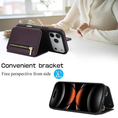 YM006 Skin Feel Zipper Card Bag Phone Case with Dual Lanyard