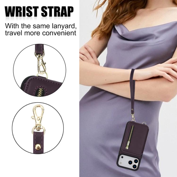 YM006 Skin Feel Zipper Card Bag Phone Case with Dual Lanyard