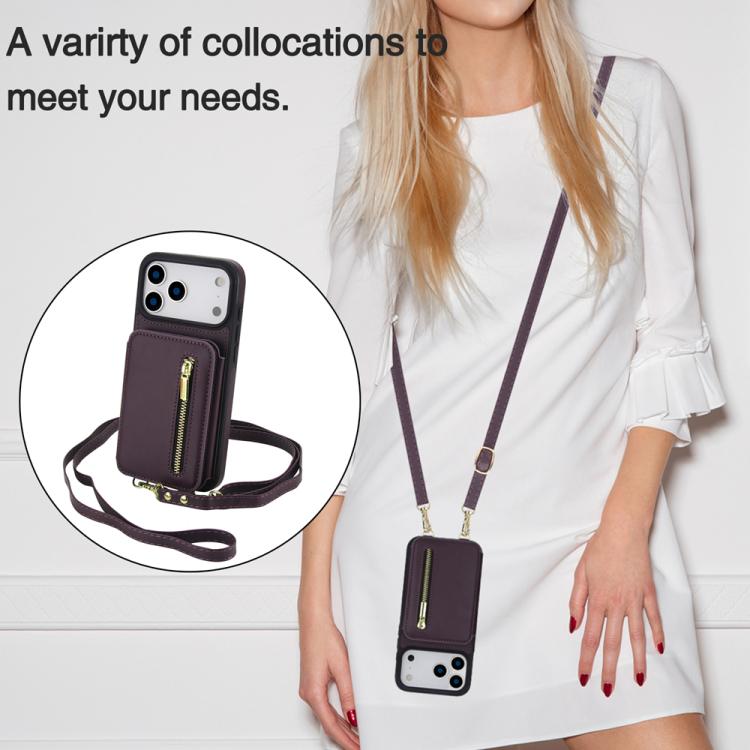YM006 Skin Feel Zipper Card Bag Phone Case with Dual Lanyard