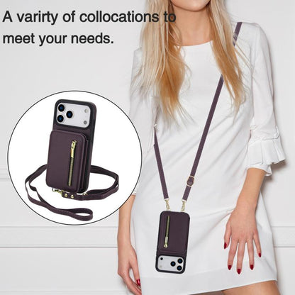 YM006 Skin Feel Zipper Card Bag Phone Case with Dual Lanyard