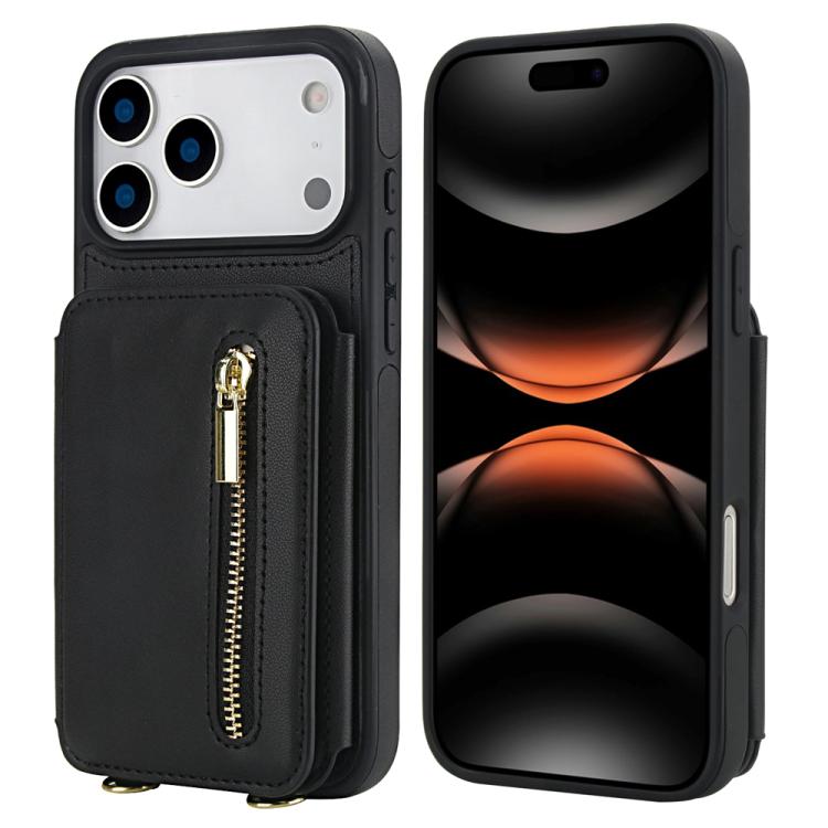 YM006 Skin Feel Zipper Card Bag Phone Case with Dual Lanyard