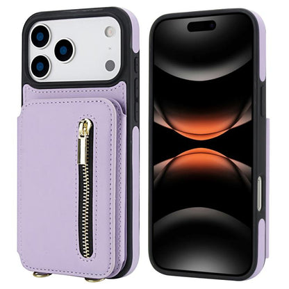 YM006 Skin Feel Zipper Card Bag Phone Case with Dual Lanyard