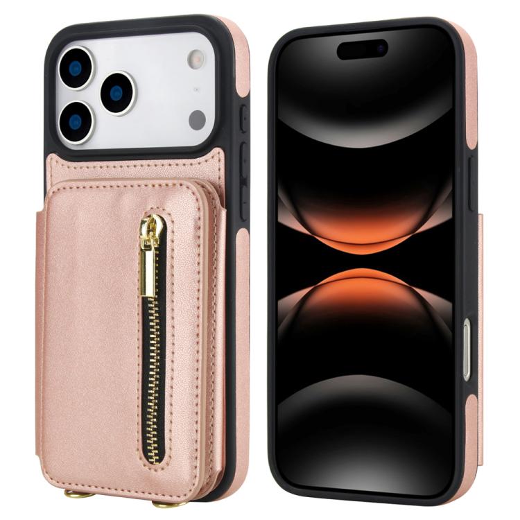 YM006 Skin Feel Zipper Card Bag Phone Case with Dual Lanyard