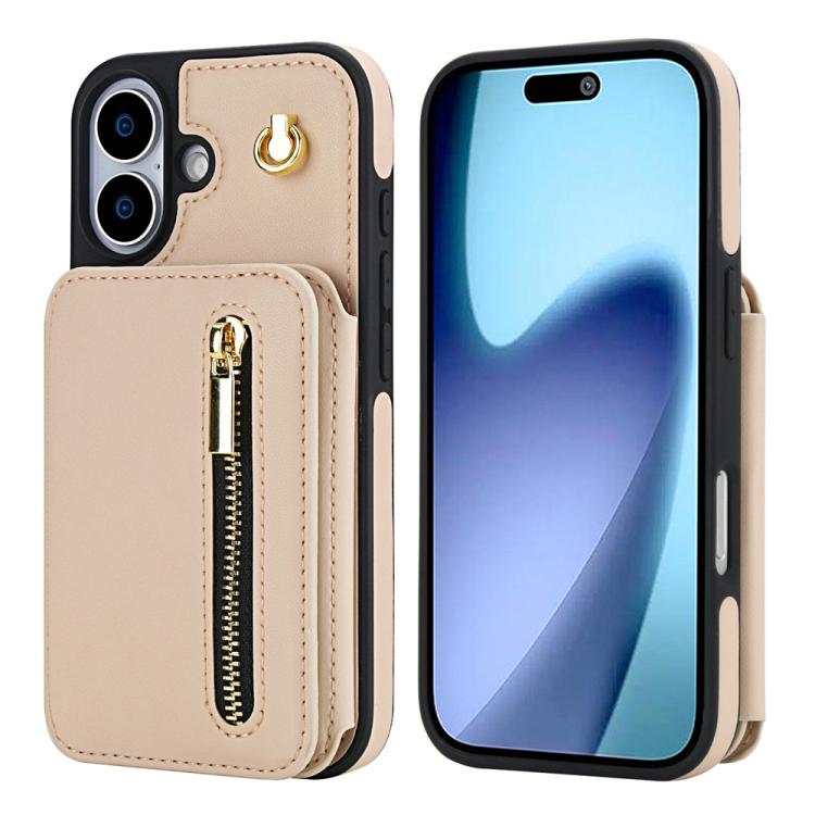 YM006 Skin Feel Zipper Card Bag Phone Case with Dual Lanyard