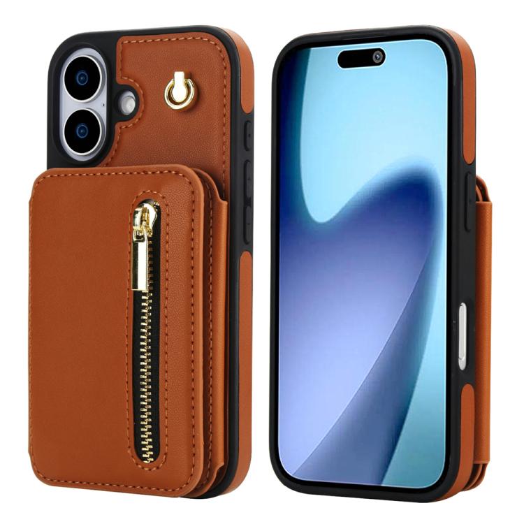 YM006 Skin Feel Zipper Card Bag Phone Case with Dual Lanyard