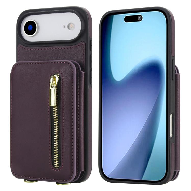 YM006 Skin Feel Zipper Card Bag Phone Case with Dual Lanyard