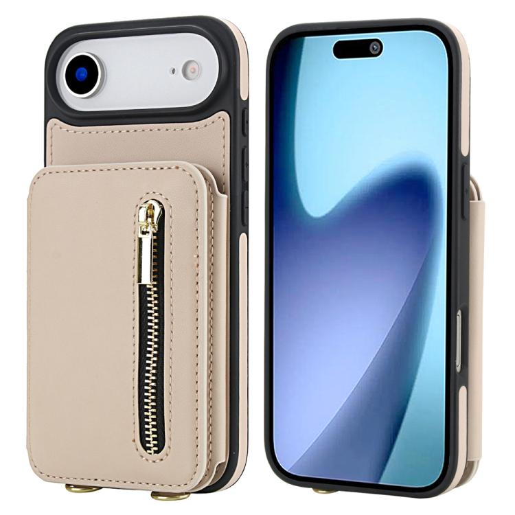YM006 Skin Feel Zipper Card Bag Phone Case with Dual Lanyard