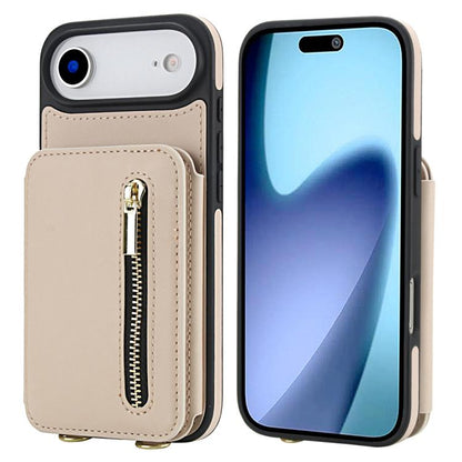 YM006 Skin Feel Zipper Card Bag Phone Case with Dual Lanyard