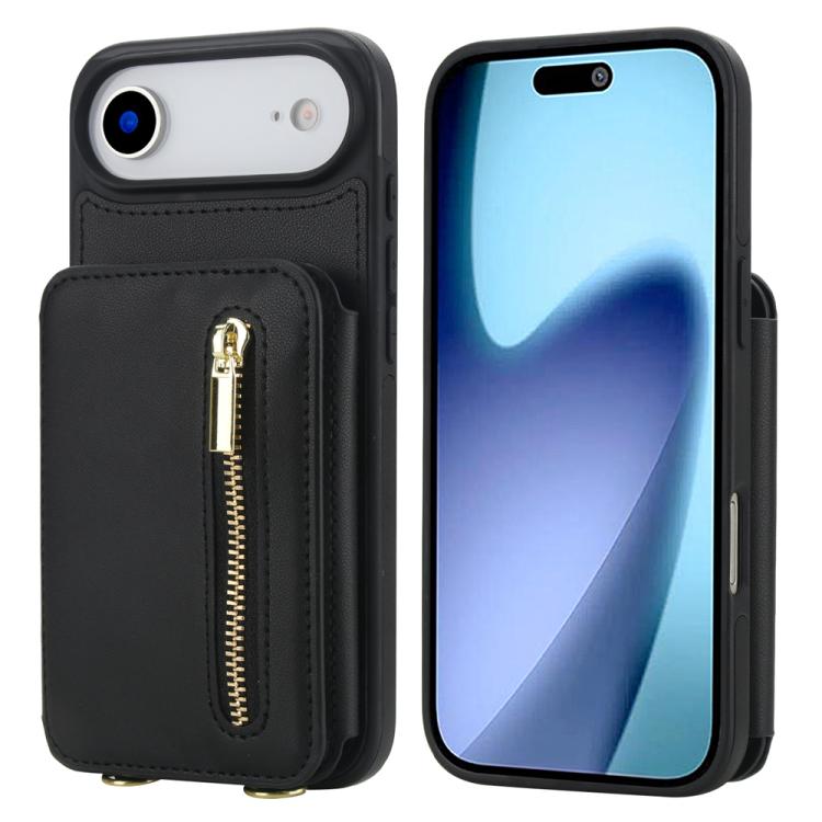YM006 Skin Feel Zipper Card Bag Phone Case with Dual Lanyard