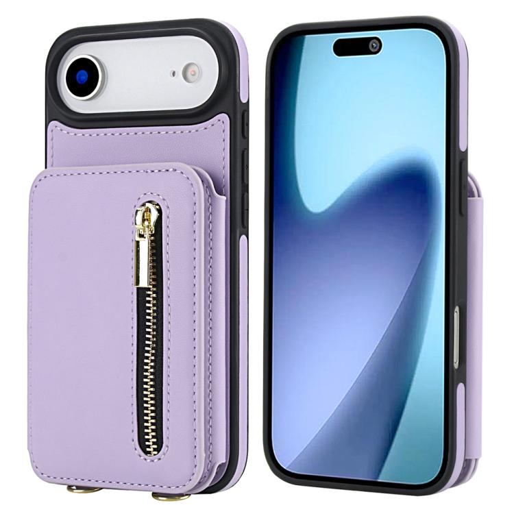 YM006 Skin Feel Zipper Card Bag Phone Case with Dual Lanyard