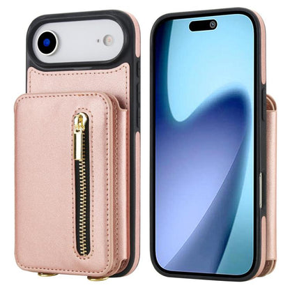 YM006 Skin Feel Zipper Card Bag Phone Case with Dual Lanyard