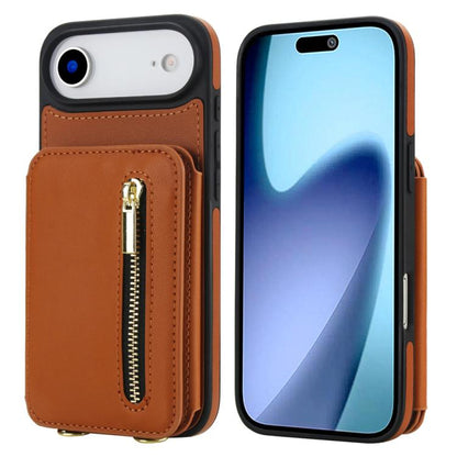 YM006 Skin Feel Zipper Card Bag Phone Case with Dual Lanyard