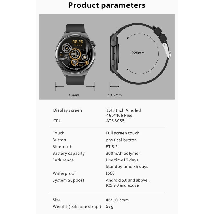 QX10 1.43 inch BT5.2 Smart Sport Watch