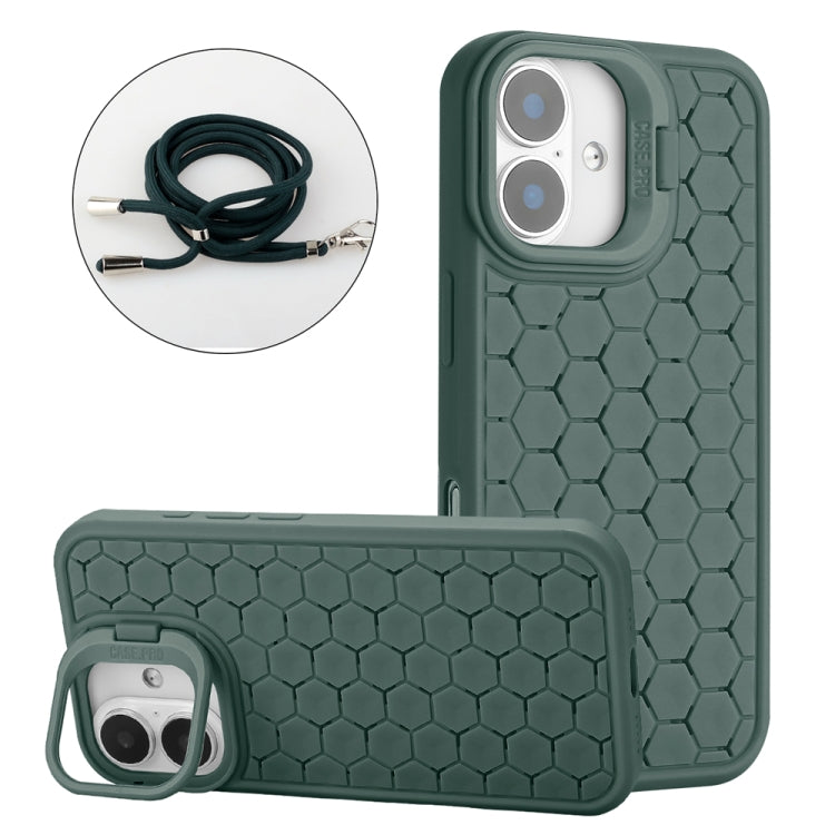 Honeycomb Radiating Lens Holder Magsafe Phone Case with Lanyard, For iPhone 16 Pro Max�����������...