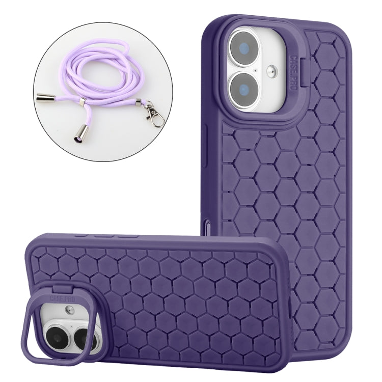 Honeycomb Radiating Lens Holder Magsafe Phone Case with Lanyard, For iPhone 16 Pro Max�����������...